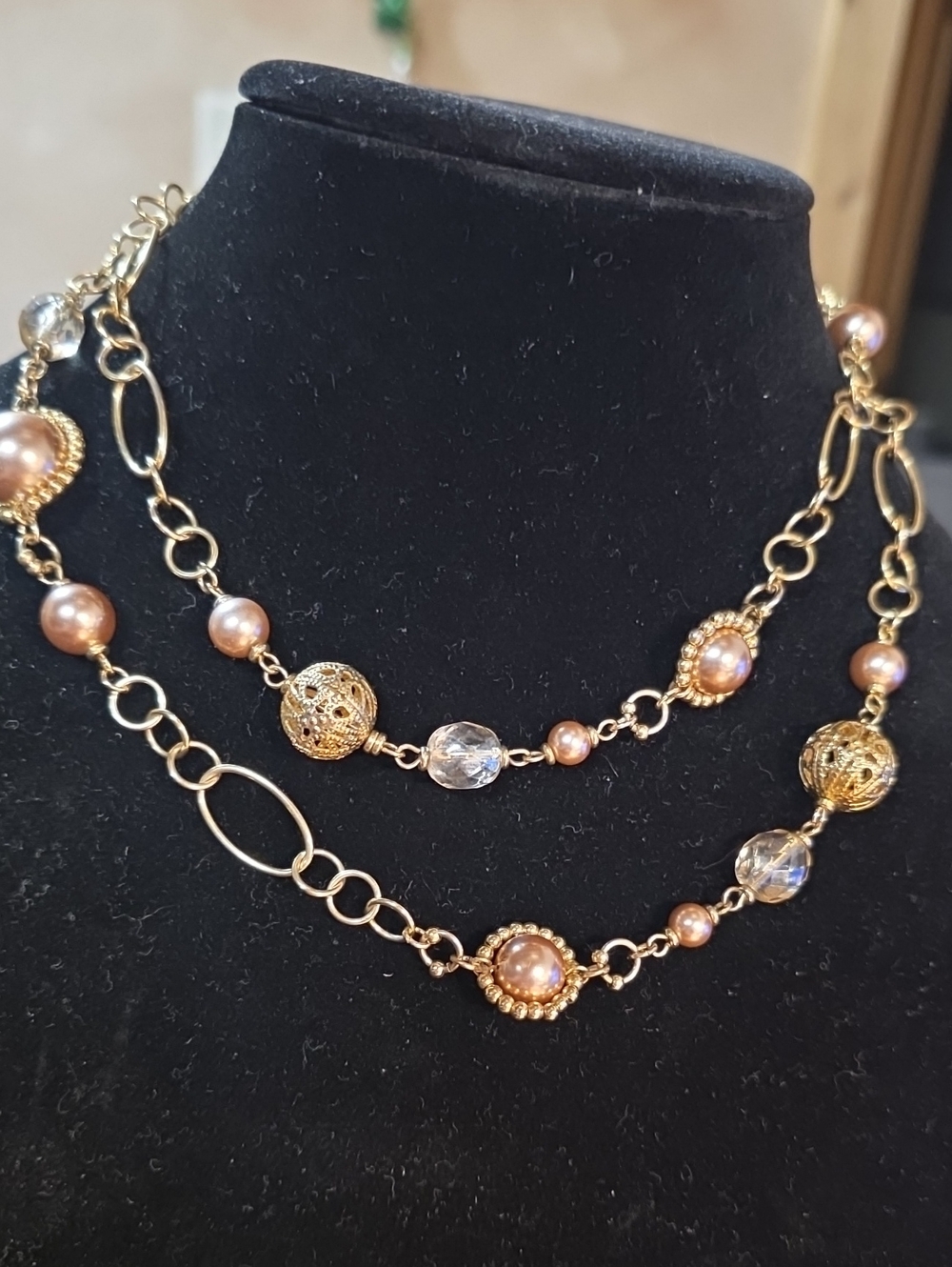 Gold-Tone Multi-Strand Pearl & Crystal Necklace